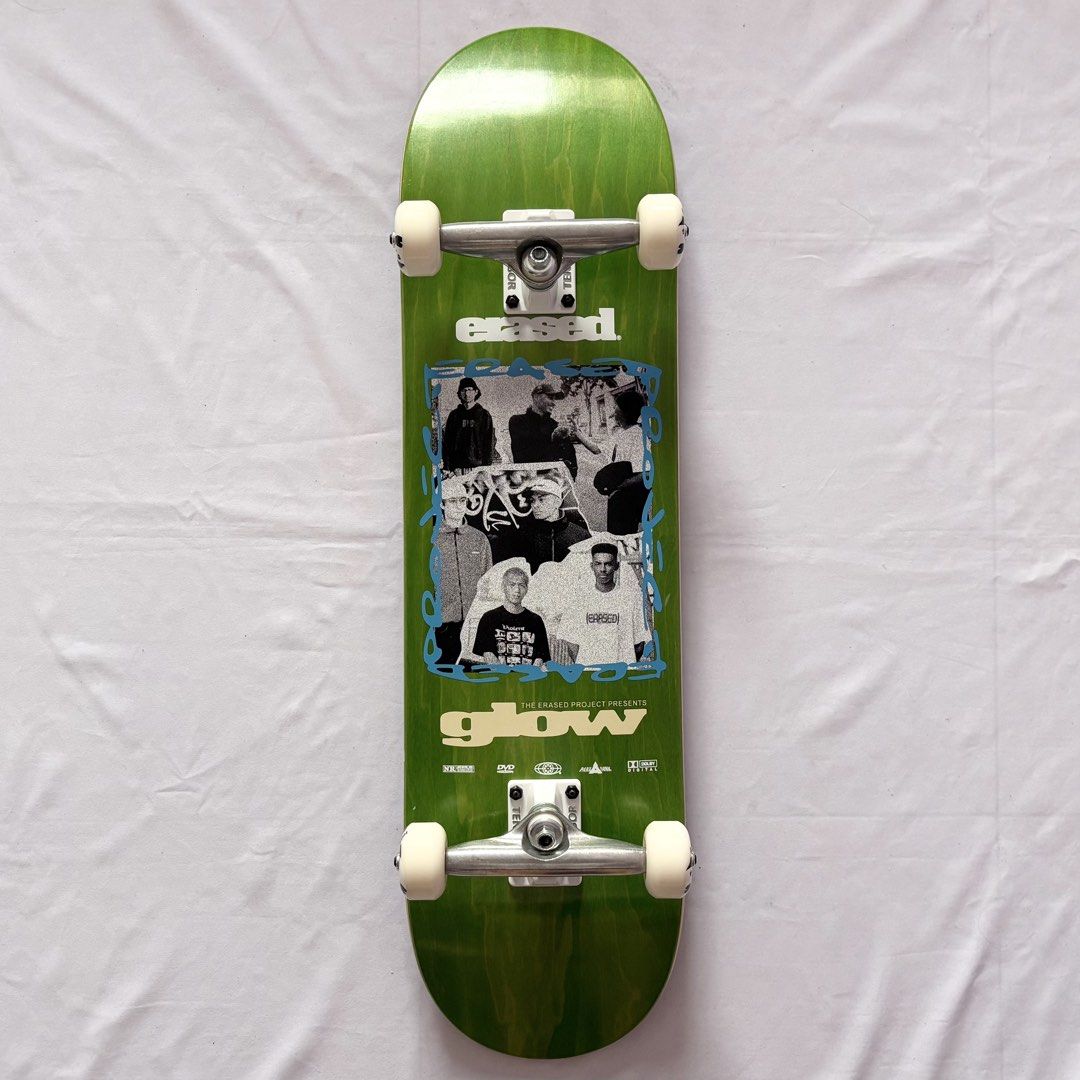 Erased “Glow Green” 8.25” x 31.5” Custom Skateboard Complete