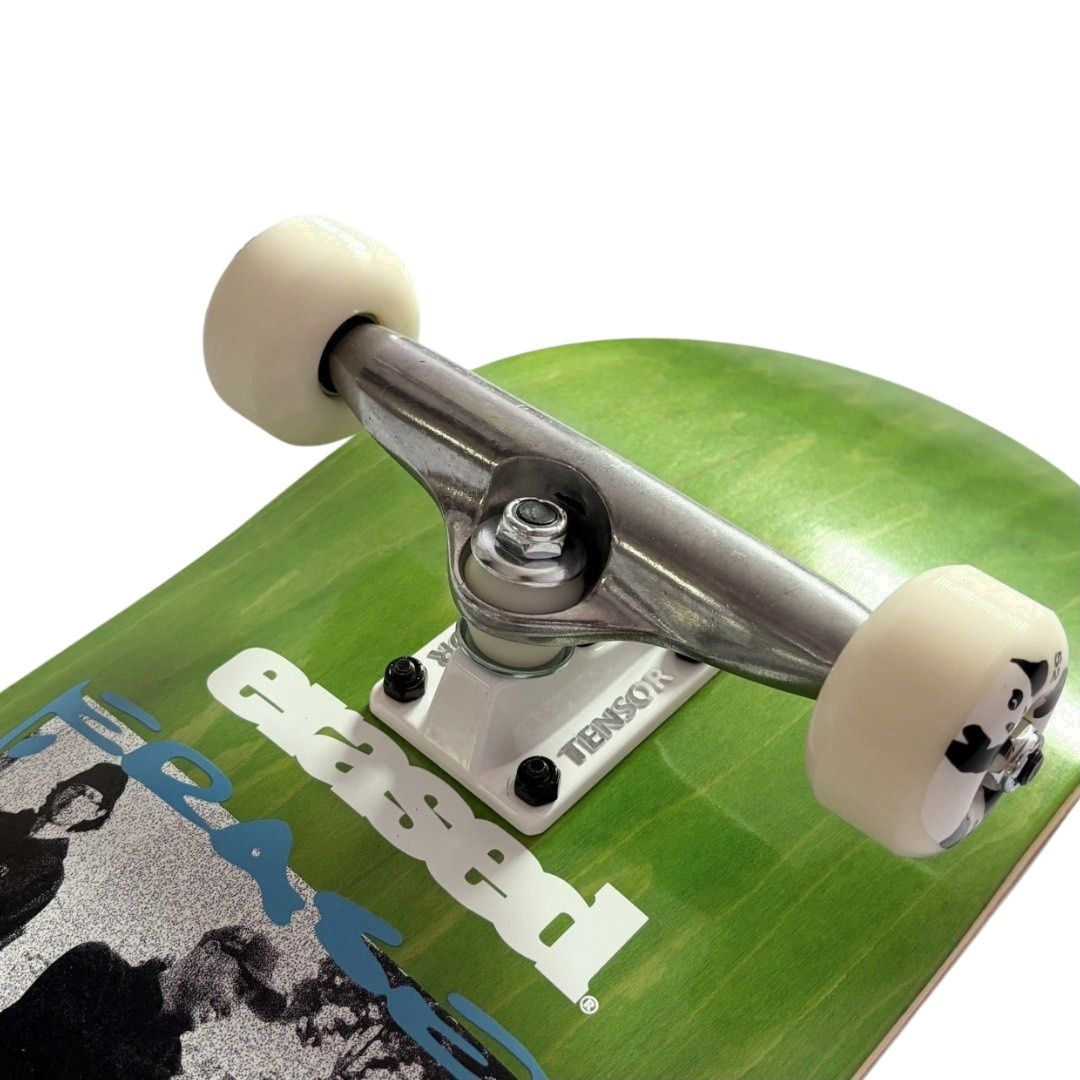 Erased “Glow Green” 8.25” x 31.5” Custom Skateboard Complete — angled truck detail