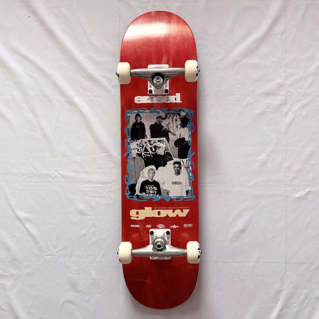 Erased “Glow Red” 8.0” x 31.4” Custom Skateboard Complete