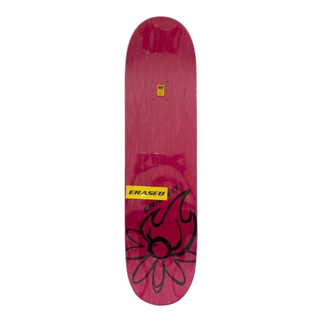 Erased “Glow Video Green” 8.25” x 31.5” Skateboard Deck — top-ply view