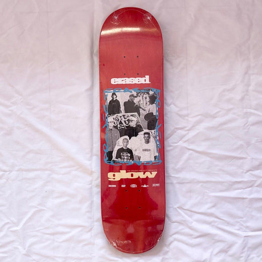 Erased “Glow Video Red” 8.0” x 31.4” Skateboard Deck - No Grip