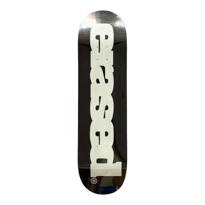 Erased “White and Black” 8.0” x 31.4” Skateboard Deck — underside graphic view