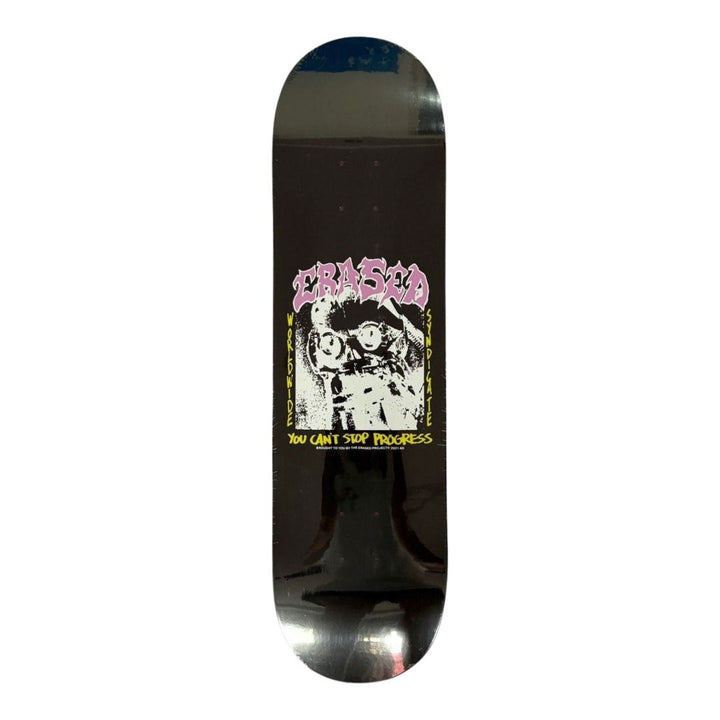 Erased “You Can't Stop Progress Black" 8.0” x 31.4” / 8.25” x 31.5” Skateboard Deck — underside graphic view