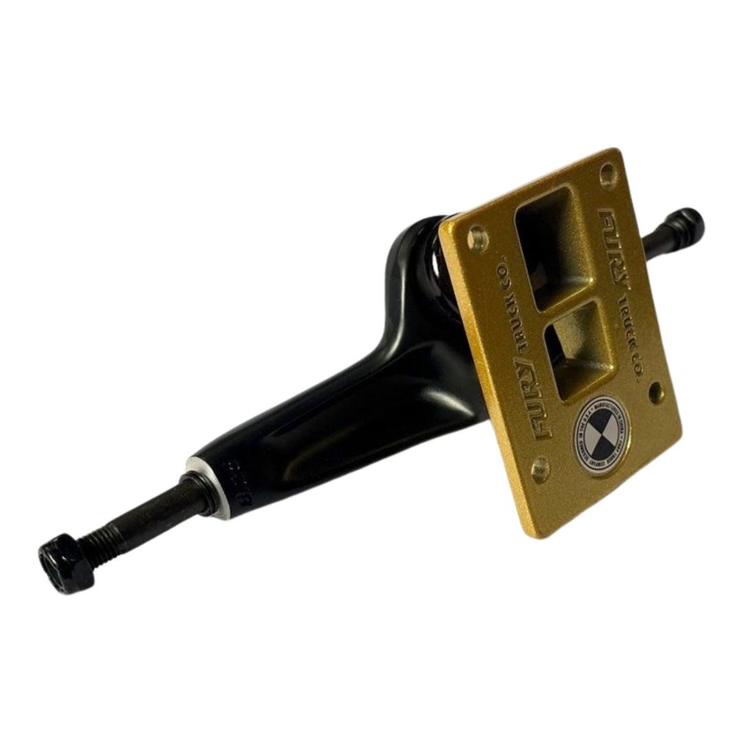 Fury "Gold and Black" 5.25” / 5.5” Double Hollow Skateboard Trucks — single truck front view