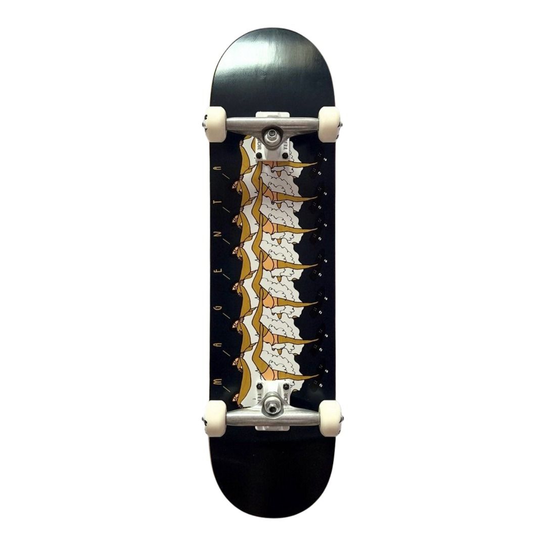Magenta “Can” 8.125” x 31.75” Custom Skateboard Complete — underside graphic view