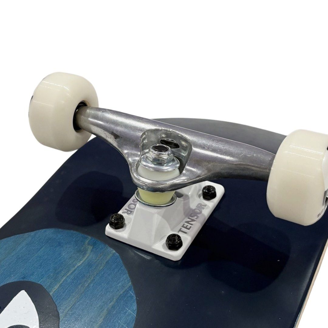 Magenta “Eyes” 8.0” x 31.5” Custom Skateboard Complete — angled truck detail