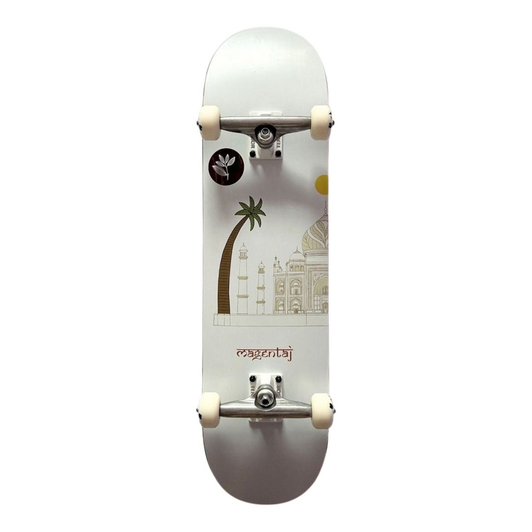 Magenta “Mosque” 8.25” x 32” Custom Skateboard Complete — underside graphic view