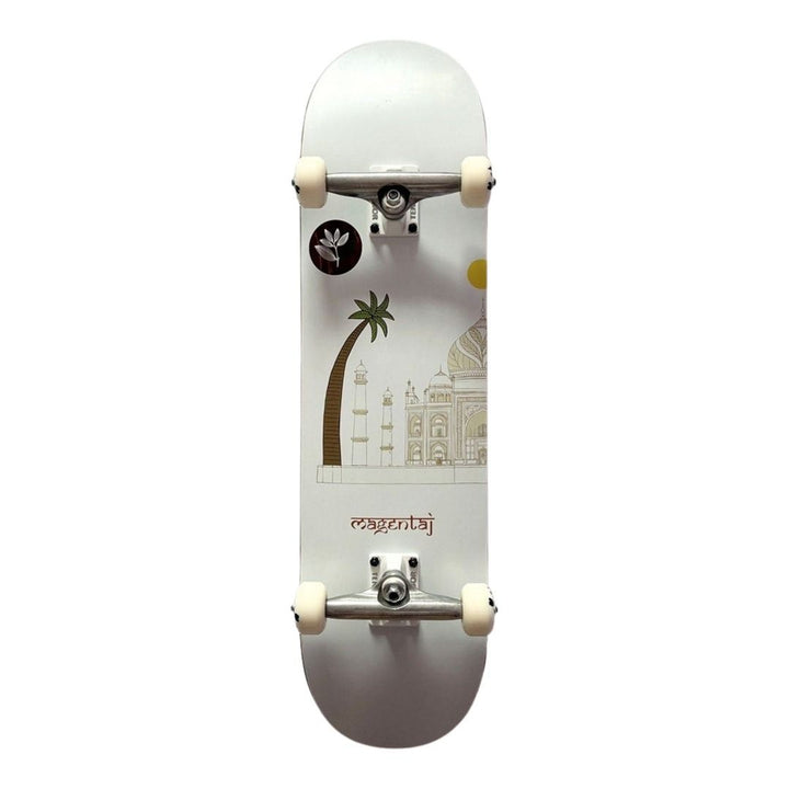Magenta “Mosque” 8.25” x 32” Custom Skateboard Complete — underside graphic view