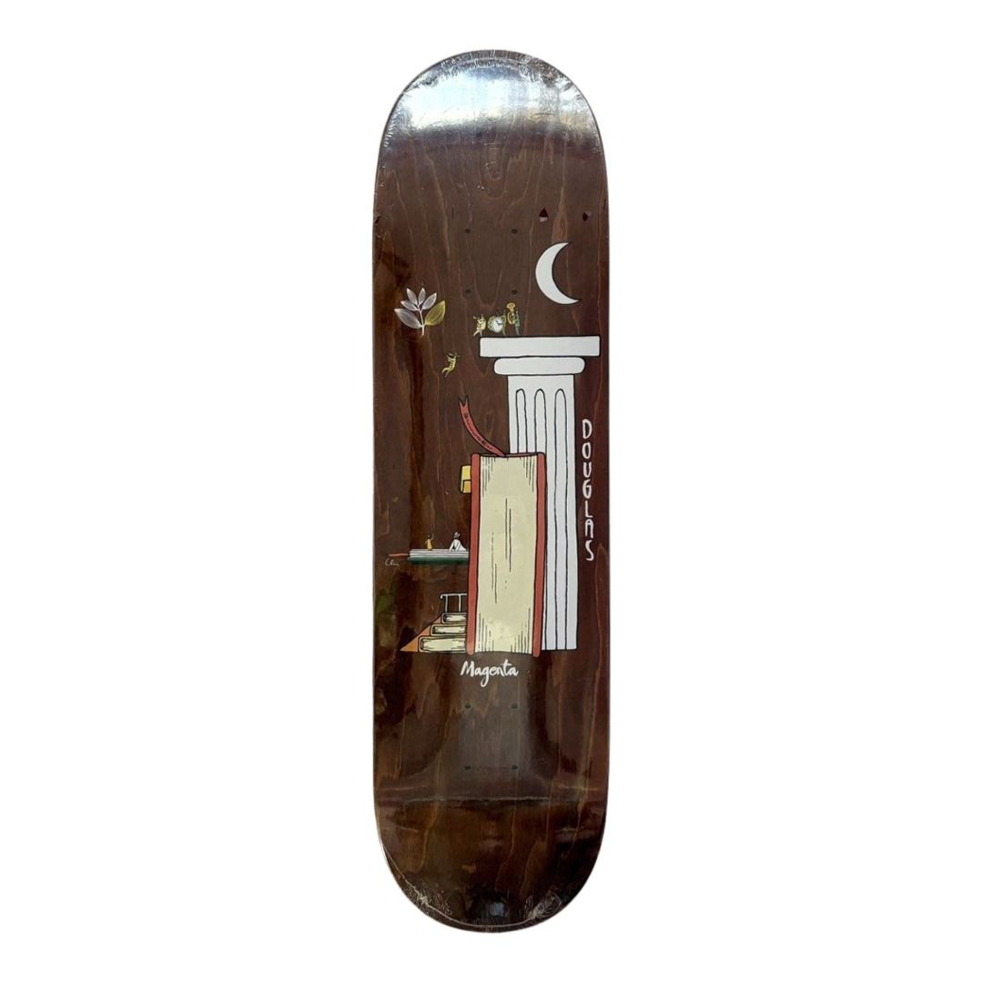 Magenta “Pillar” 8.5” x 31.9” Douglas Model Skateboard Deck — underside graphic view