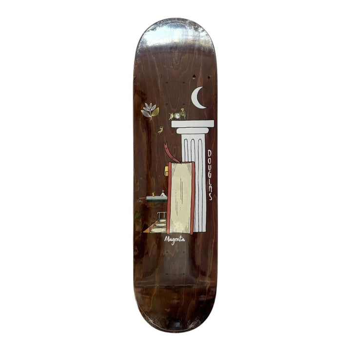Magenta “Pillar” 8.5” x 31.9” Douglas Model Skateboard Deck — underside graphic view