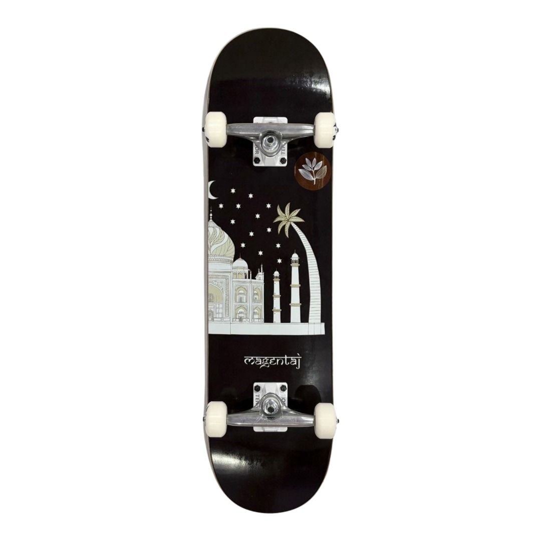 Magenta “Stars” 8.0” x 31.5” Custom Skateboard Complete — underside graphic view