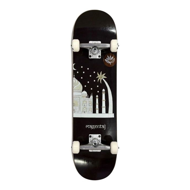 Magenta “Stars” 8.0” x 31.5” Custom Skateboard Complete — underside graphic view
