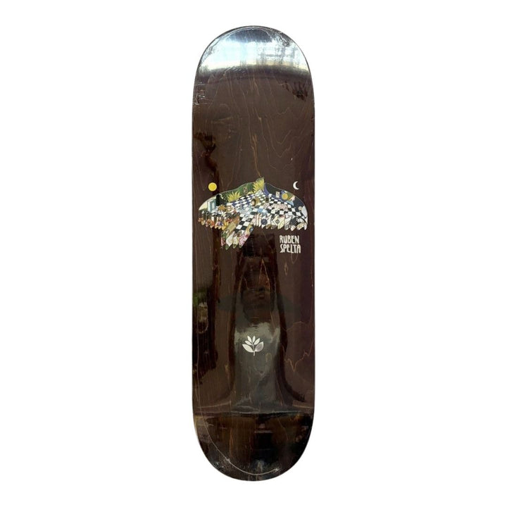 Magenta “Wings” 8.5” x 31.9” Spelta Model Skateboard Deck — underside graphic view
