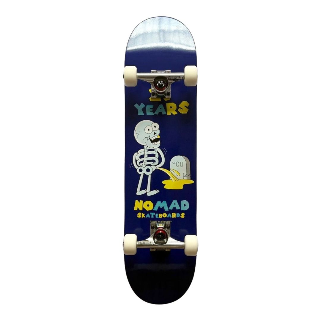 Nomad “Piss” 7.875” x 31.25” Custom Skateboard Complete — underside graphic view