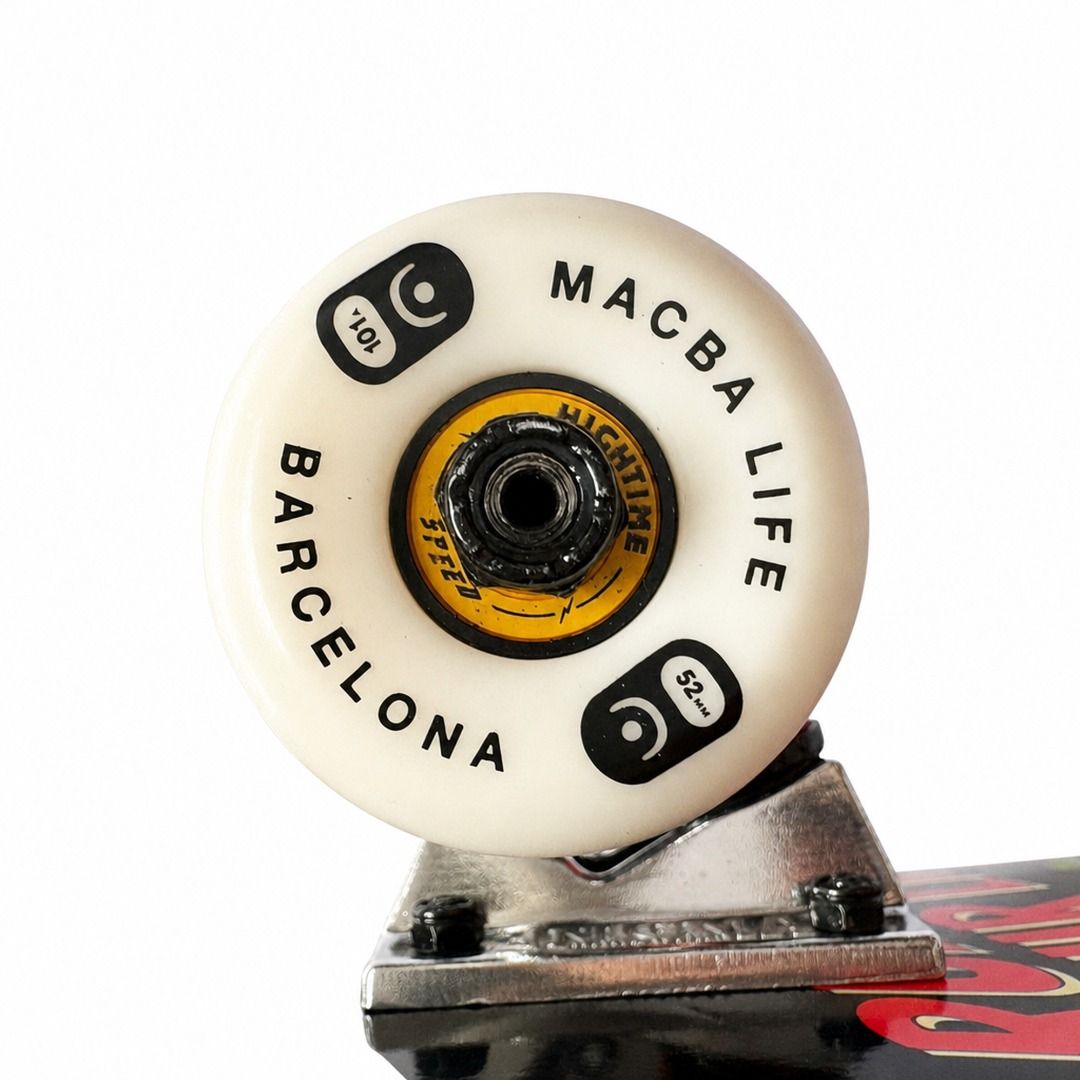 Nomad “Run” 7.875” x 31.5” Custom Skateboard Complete — wheel close-up