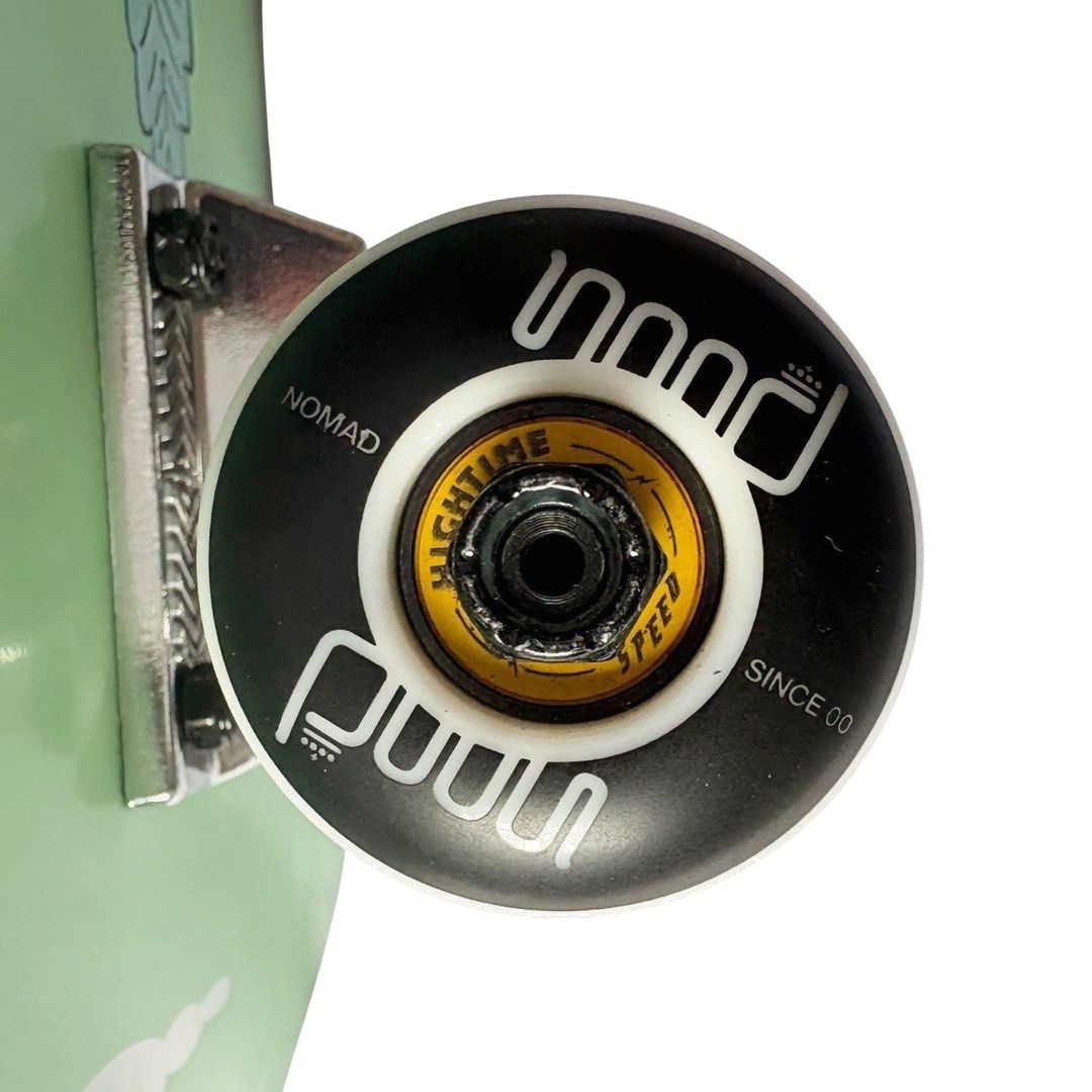 Nomad “See You” 7.875” x 31.25” Custom Skateboard Complete — wheel close-up