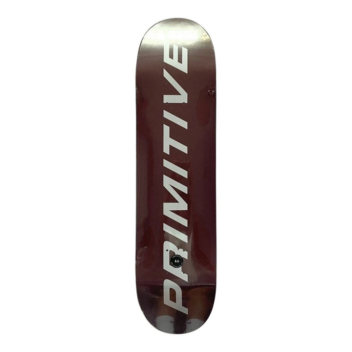 Primitive “Burgundy Slant” 8.0” x 31.75” Skateboard Deck — underside graphic view