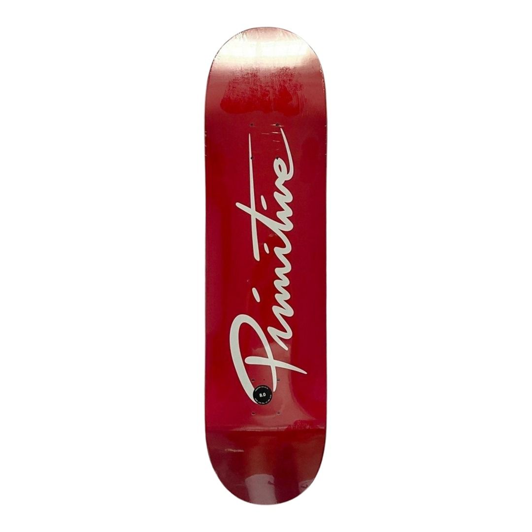 Primitive “Red Signature” 8.0” x 31.75” Skateboard Deck — underside graphic view