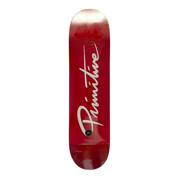 Primitive “Red Signature” 8.0” x 31.75” Skateboard Deck — underside graphic view