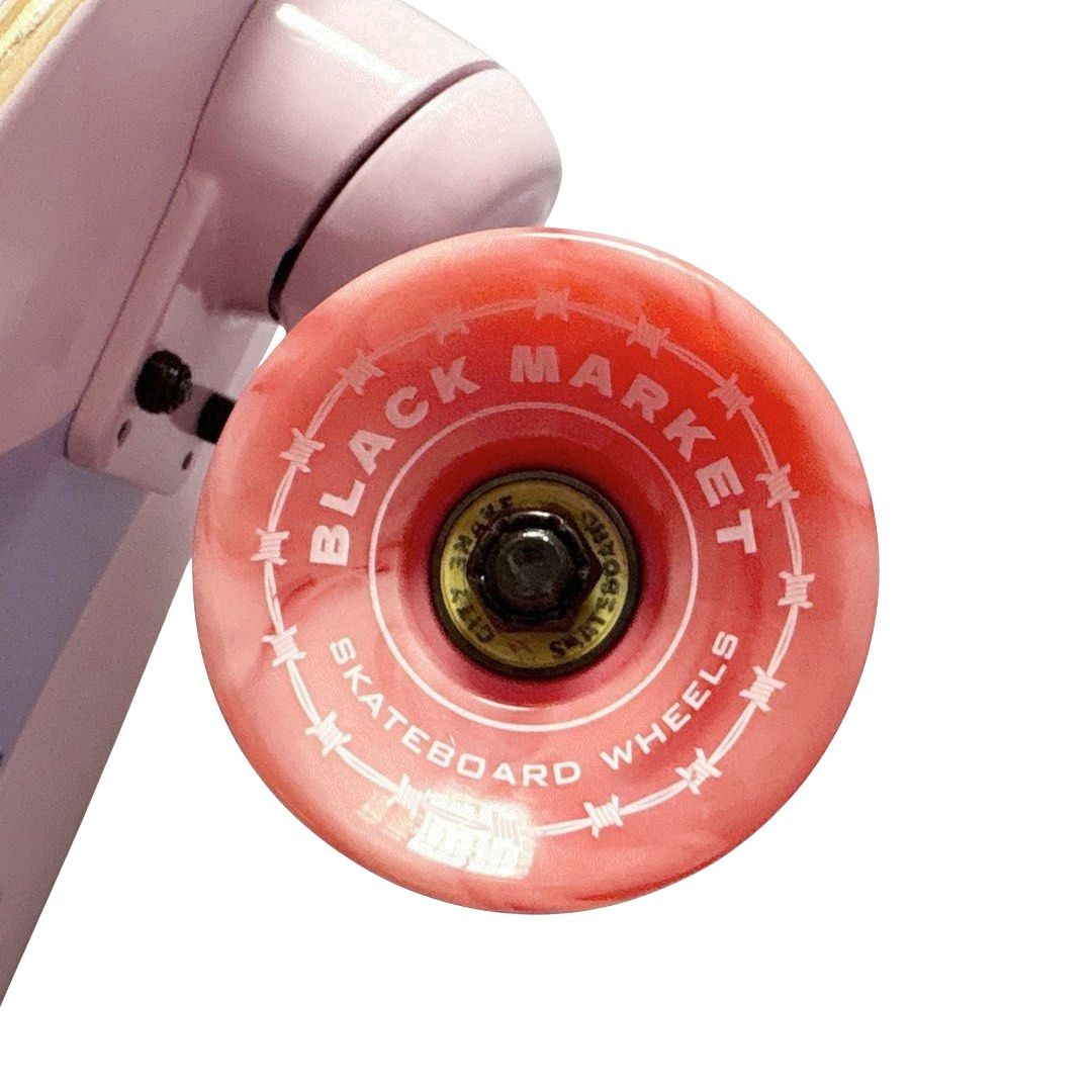 Sk8crime “Cats” 8.5” x 28.75” Surfskate Cruiser Skateboard Complete — wheel close-up