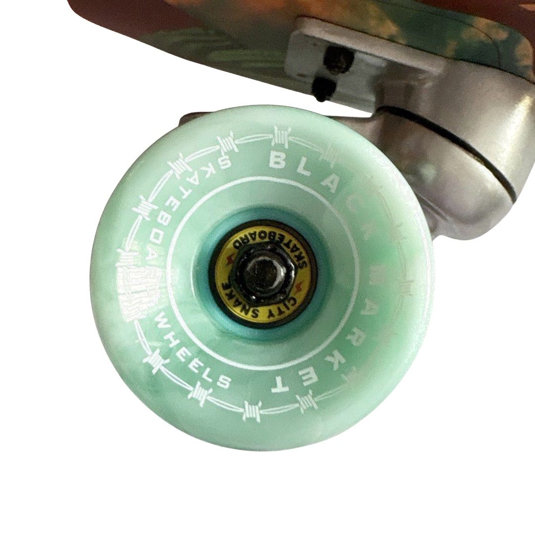 Sk8crime “Chameleons” 8.75” x 31.75” Surfskate Cruiser Skateboard Complete — wheel close-up