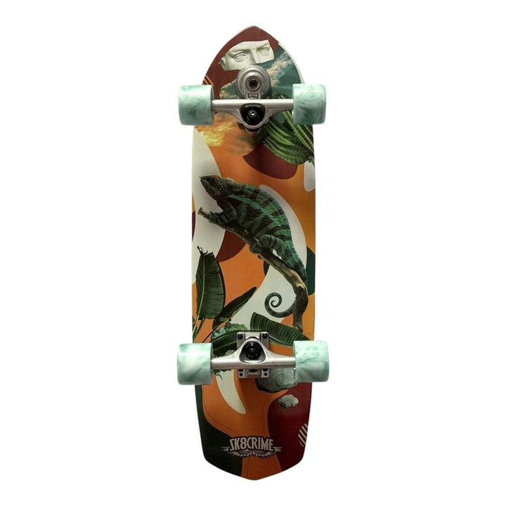 Sk8crime “Chameleons” 8.75” x 31.75” Surfskate Cruiser Skateboard Complete — underside graphic view