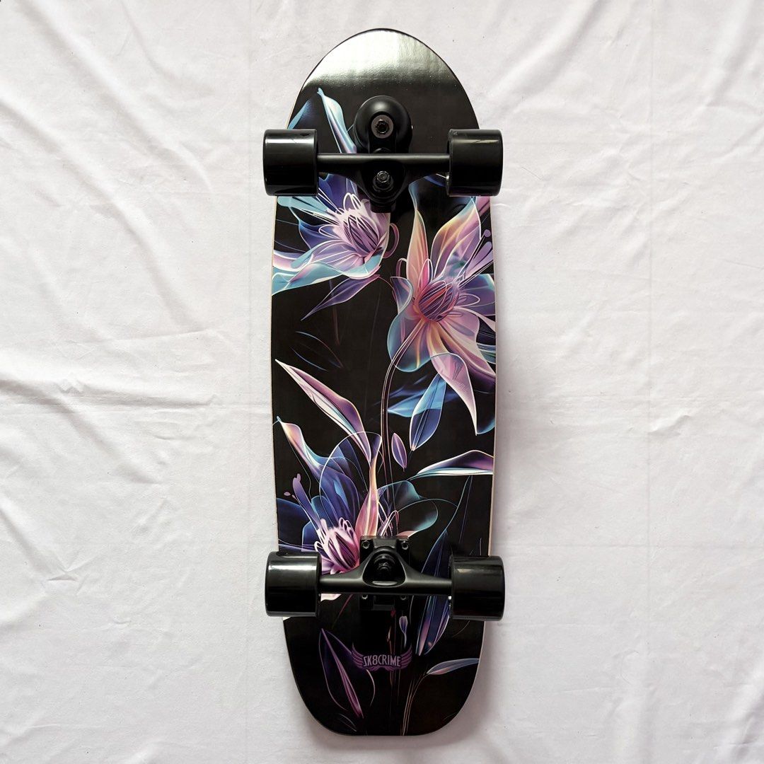 Sk8crime “Luminous” 10” x 31” Surfskate Cruiser Skateboard Complete — underside graphic view